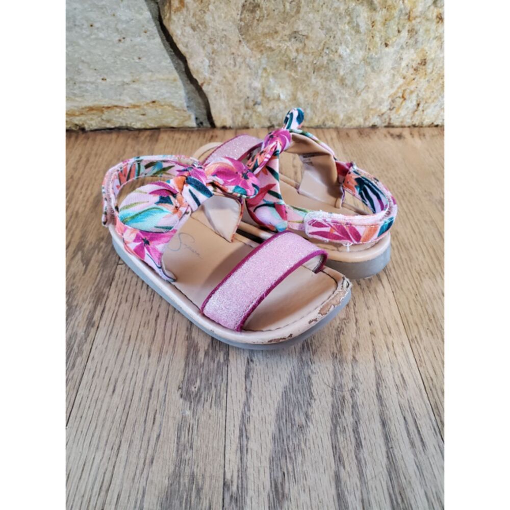 Jessica Simpson Girls 10 Sandals Tropical Floral Bow Sparkle GUC